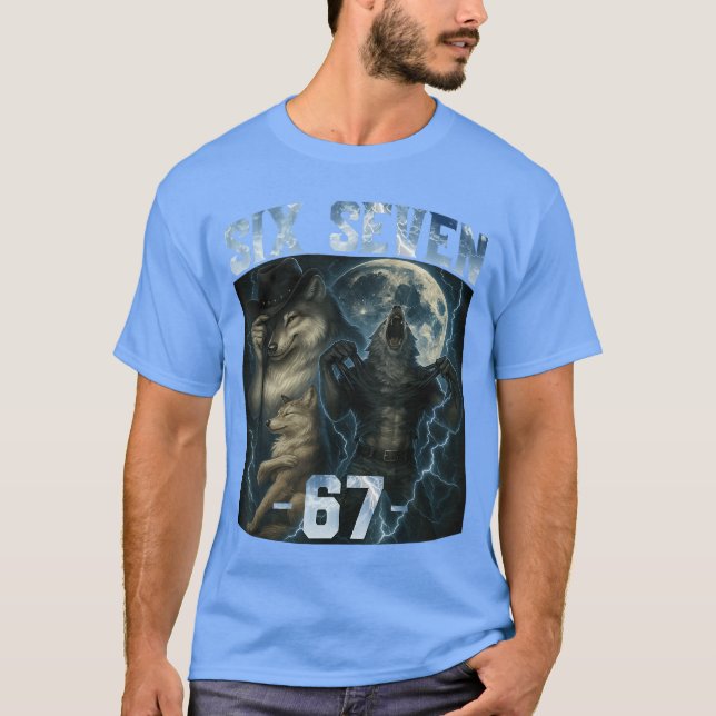 67 Alpha Wolf Meme Funny Graphic Tee Six Seven Hum (Front)
