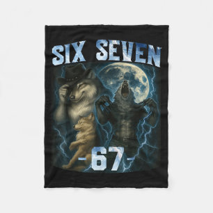 67 Alpha Wolf Meme Funny Graphic Tee Six Seven Hum Fleece Blanket