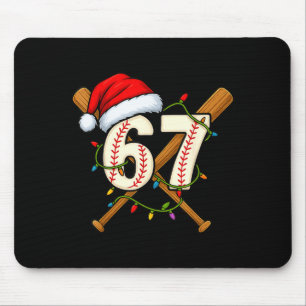 67 Baseball Xmas Lights Santa Hat Funny Holiday Mouse Pad
