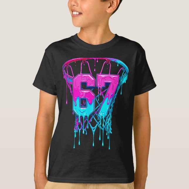 67 Basketball Drip Six Seven Funny  T-Shirt (Front)