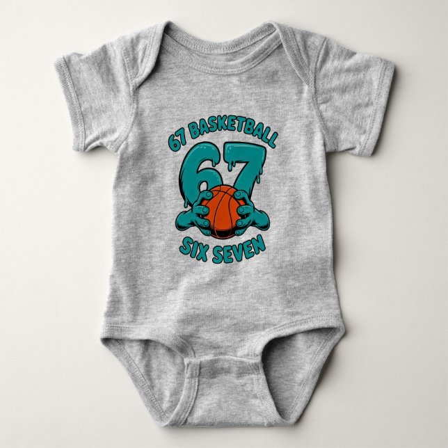 67 Basketball Six Seven Sports Meme Baby Bodysuit (Front)