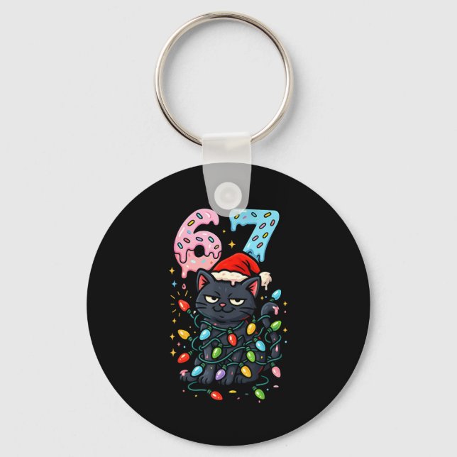 67 Black Cat Christmas Ice Cream Drip Santa Hat Si Key Ring (Front)