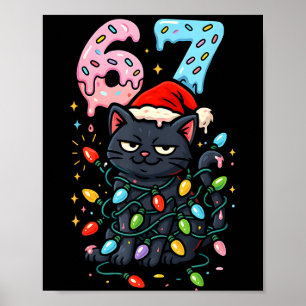 67 Black Cat Christmas Ice Cream Drip Santa Hat Si Poster