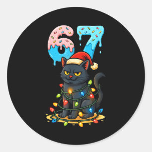 67 Black Cat Santa Hat Christmas Lights Drip For G Classic Round Sticker