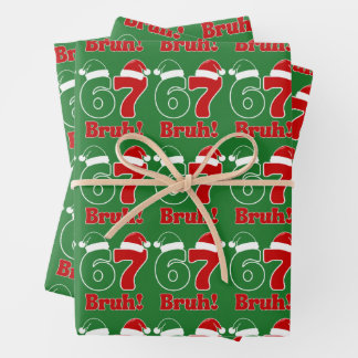 67 Bruh Funny Christmas Red and Green Santa Hat  Wrapping Paper Sheet