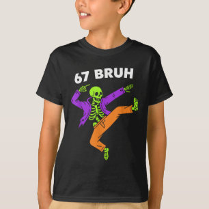 67 Bruh Halloween Dabbing Skeleton Meme 6 7 Number T-Shirt