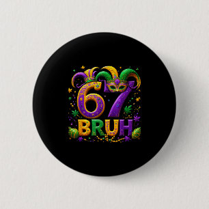 67 Bruh Jester Hat Feather Mask Mardi Gras Fleur D 6 Cm Round Badge