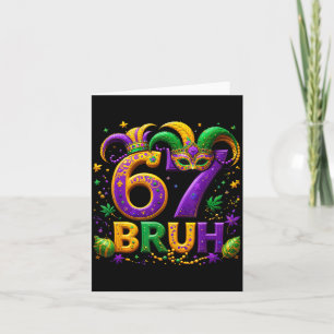 67 Bruh Jester Hat Feather Mask Mardi Gras Fleur D Card