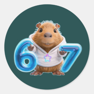 67 Capybara Round Sticker – Blue Glow   Deep Teal