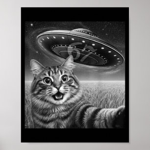 67 Cat Selfie With Alien Ufos Funny Cat Six Seven Poster