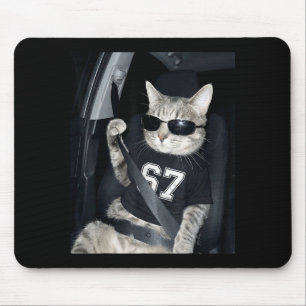 67 Cat Wearing Sungles Gen Alpha Funny Six Seven 6 Mouse Pad