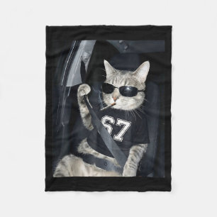 67 Cat Wearing Sungles Gen Alpha Smoking Cat Fleece Blanket