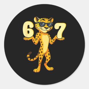 67 Cheetah Meme Six Seven Hands Motion Kids Teens  Classic Round Sticker