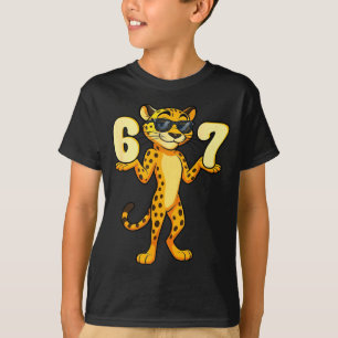 67 Cheetah Meme Six Seven Hands Motion Kids Teens  T-Shirt