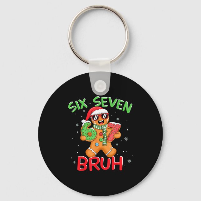 67 Christmas 6 7 Meme Gingerbread Man  Key Ring (Front)