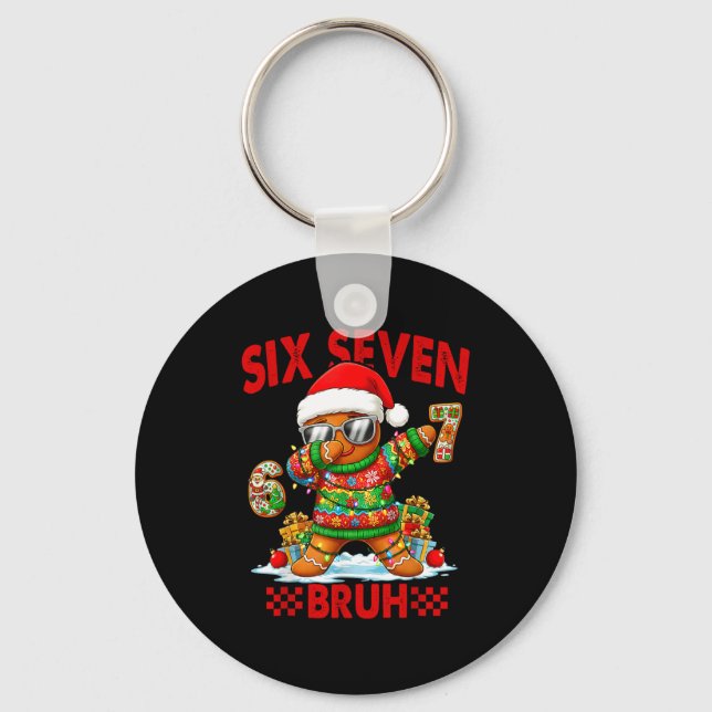 67 Christmas 6 7 Meme Gingerbread Man Xmas Pajamas Key Ring (Front)