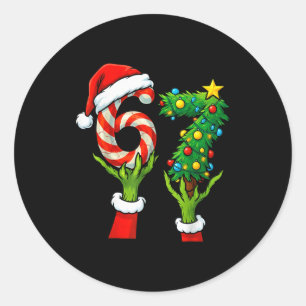 67 Christmas 6 7 Meme Hands Holiday Gen Alpha For  Classic Round Sticker