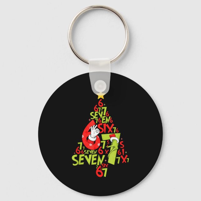 67 Christmas 6 7 Meme Pajamas Holiday Gen Alpha Sl Key Ring (Front)