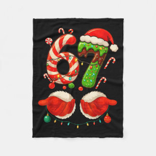67 Christmas 6 7 Six Seven Meme 67 Candy Cane Xmas Fleece Blanket
