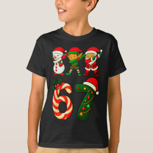 67 Christmas Dabbing Santa Elf Snowman Funny Six S T-Shirt