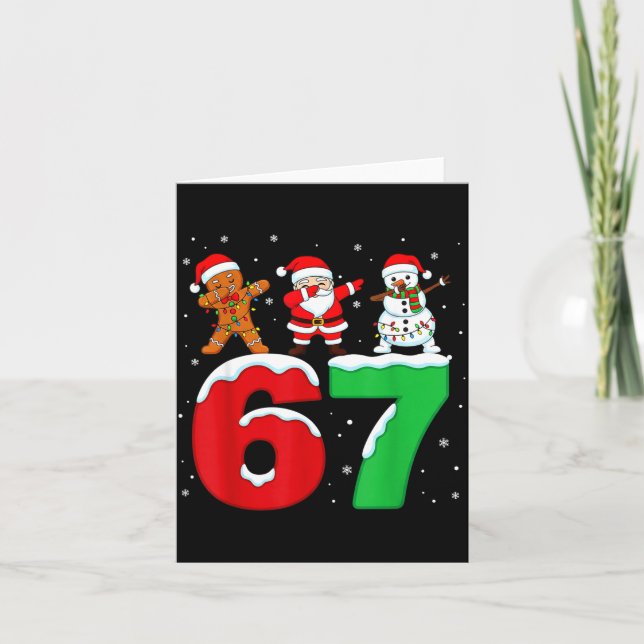 67 Christmas Dabbing Santa Snowman Funny Six Seven Card (Front)