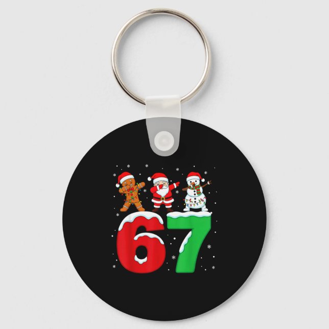 67 Christmas Dabbing Santa Snowman Funny Six Seven Key Ring (Front)