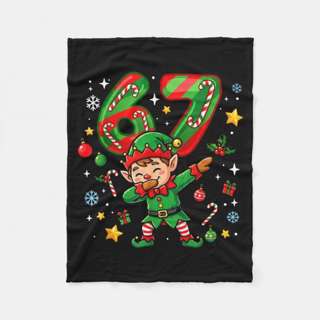 67 Christmas Funny 67 Meme Youth Kids Elf 67  Fleece Blanket (Front)