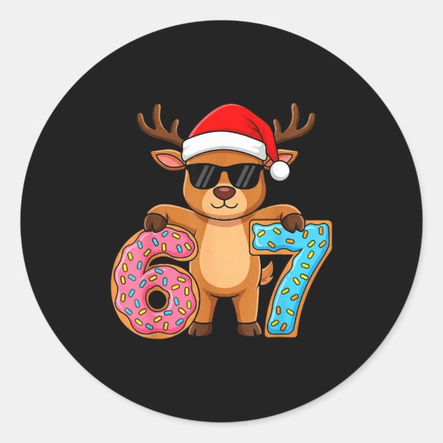 67 Christmas Funny 67 Meme Youth Kids Reindeer 67  Classic Round Sticker (Front)