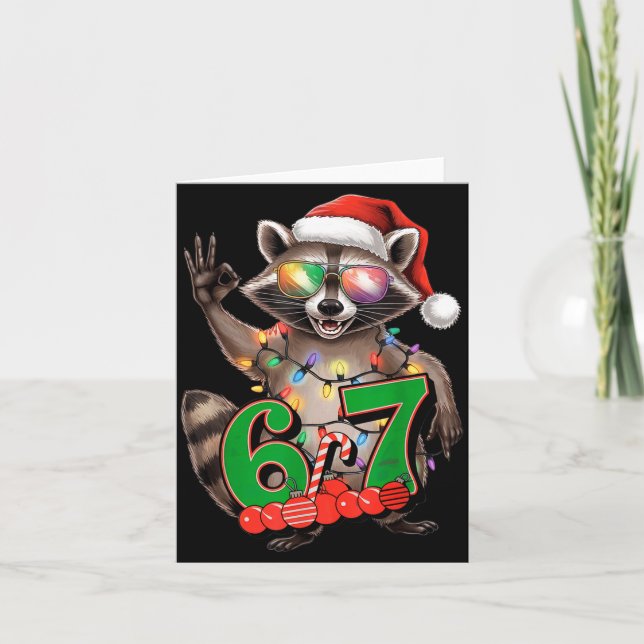 67 Christmas Funny Raccoon Festive 6-7 Meme Boys G Card (Front)