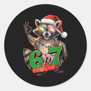 67 Christmas Funny Raccoon Festive 6-7 Meme Boys G Classic Round Sticker