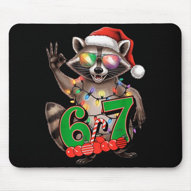 67 Christmas Funny Raccoon Festive 6-7 Meme Boys G Mouse Pad (Front)