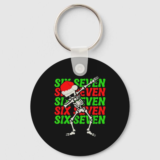 67 Christmas Funny Six Seven Meme Brainrot Dabbing Key Ring (Front)