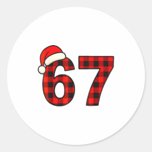 67 Christmas Funny Six Seven Meme Brainrot Plaid S Classic Round Sticker