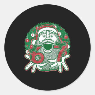 67 Christmas Funny Six Seven Meme Brainrot Santa C Classic Round Sticker
