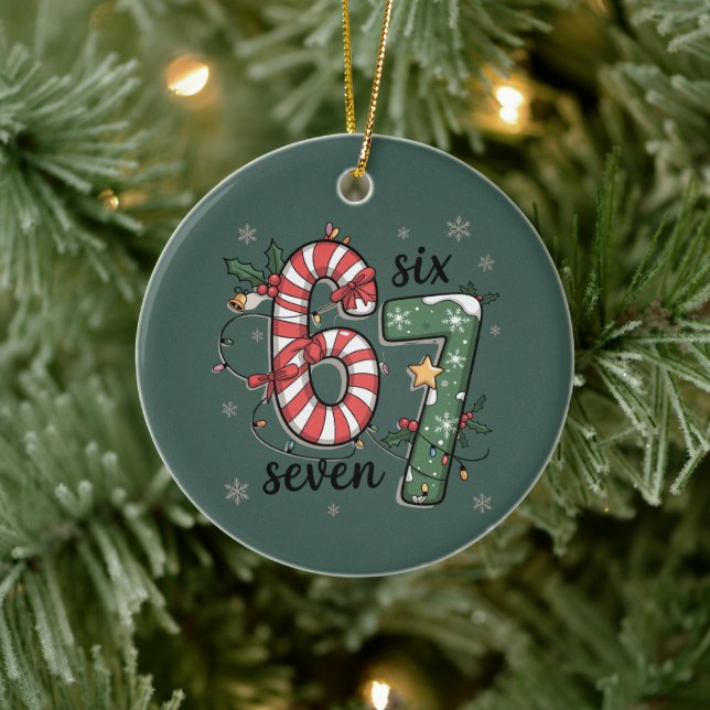 67 Christmas Lights Six Seven Holiday Funny Meme Ceramic Tree Decoration (Tree)