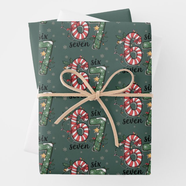 67 Christmas Lights Six Seven Holiday Funny Meme Wrapping Paper Sheet (In situ)