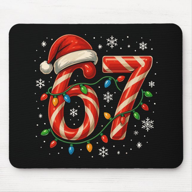 67 Christmas Meme Funny Six Seven Xmas Lights Cand Mouse Pad (Front)
