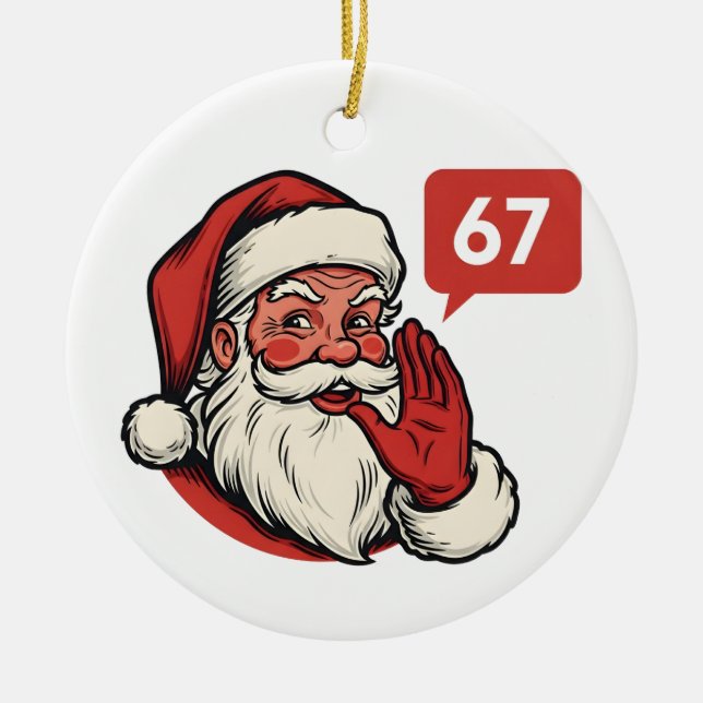 67 Christmas Merry Six Seven Brainrot Santa Claus Ceramic Tree Decoration (Front)
