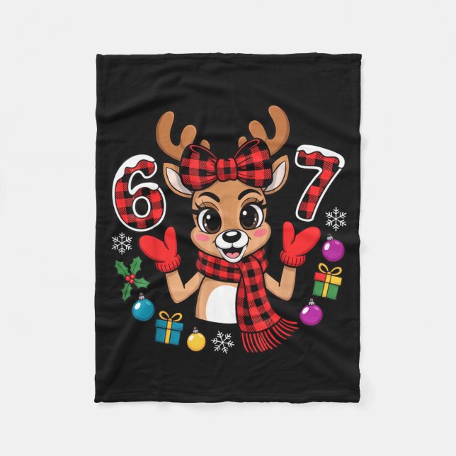67 Christmas Outfit Women Meme Reindeer Six Seven  Fleece Blanket (Front)