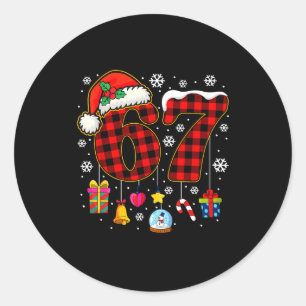 67 Christmas Red Plaid 6 7 Six Seven Boys Christma Classic Round Sticker