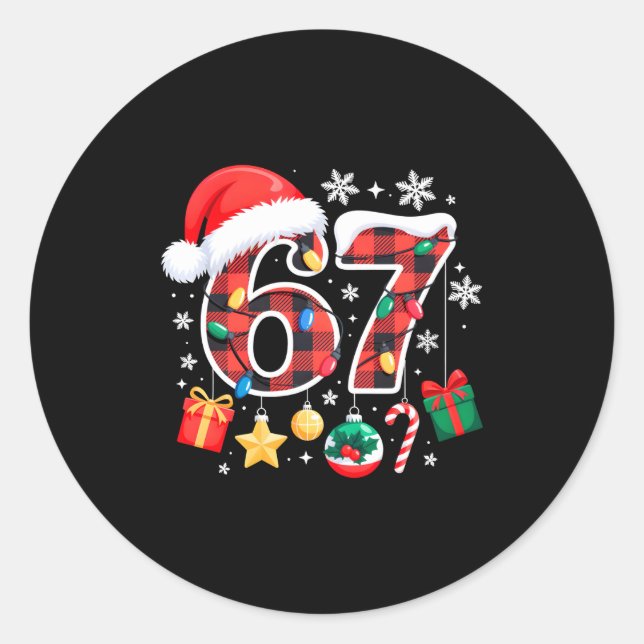67 Christmas Red Plaid 6 7 Six Seven Boys Christma Classic Round Sticker (Front)