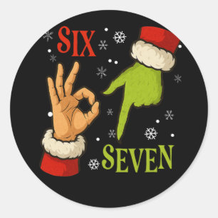 67 Christmas Santa Claus Green 6 7 Internet Meme X Classic Round Sticker