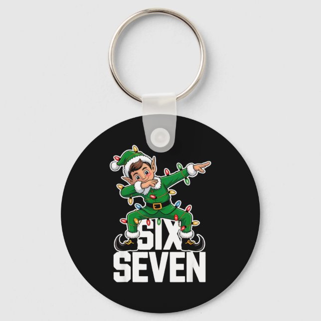 67 Christmas Six Seven 6 7 Meme Funny Dabbing Elf  Key Ring (Front)