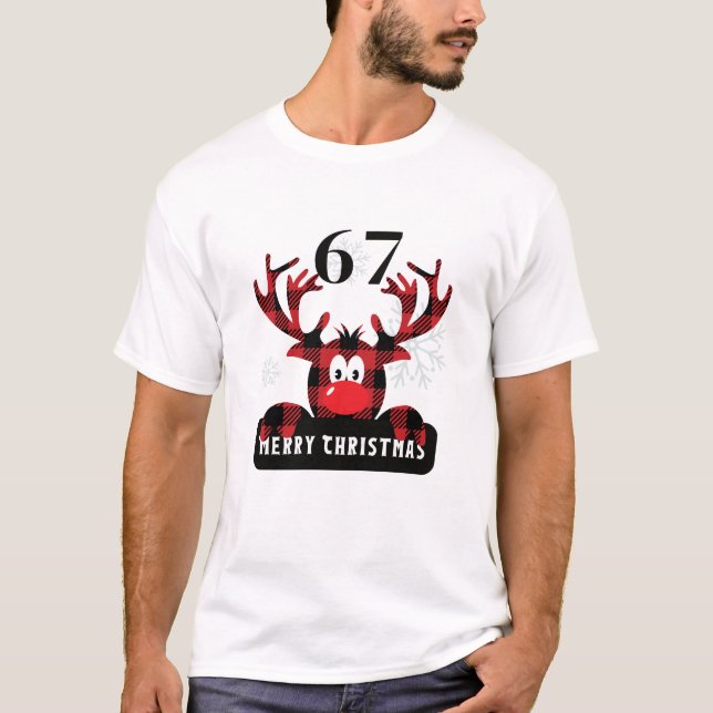 67 Christmas Tee Plaid Reindeer Six Seven Meme (Front)