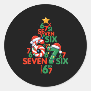 67 Christmas Tree Candy Cane Holiday Six Seven Mem Classic Round Sticker