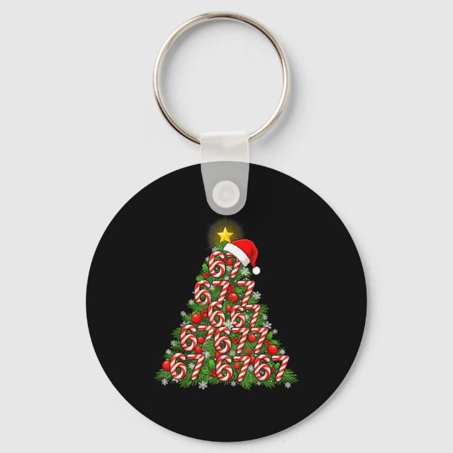 67 Christmas Tree Candy Cane Holiday Six Seven Mem Key Ring (Front)