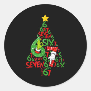 67 Christmas Tree Xmas Holiday Six Seven Meme Brai Classic Round Sticker