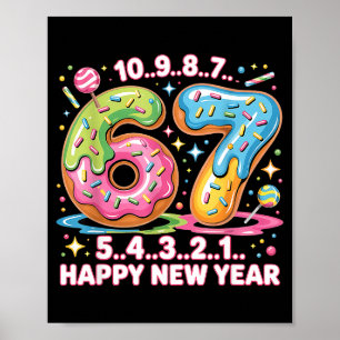 67 Countdown Happy New Year 2026 Funny Donut Numbe Poster
