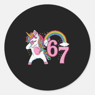67 Dabbing Unicorn For Girls Six Seven Meme Kids W Classic Round Sticker