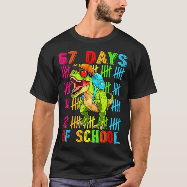67 Days Of School 67th Day Dinosaur For Boys Mens  T-Shirt (Front)